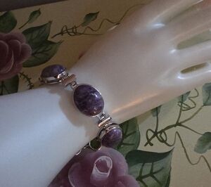 JTV Charoite Bracelet Rhodium Over Silver